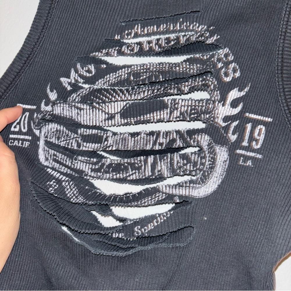 Distressed Graphic Motorcycle Rib Tank Top - Picture 2 of 3